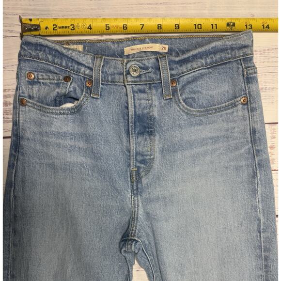 Levis Premium Ribcage Straight Jean Women’s 26 Light Denim Button Fly Distressed - Picture 9 of 10